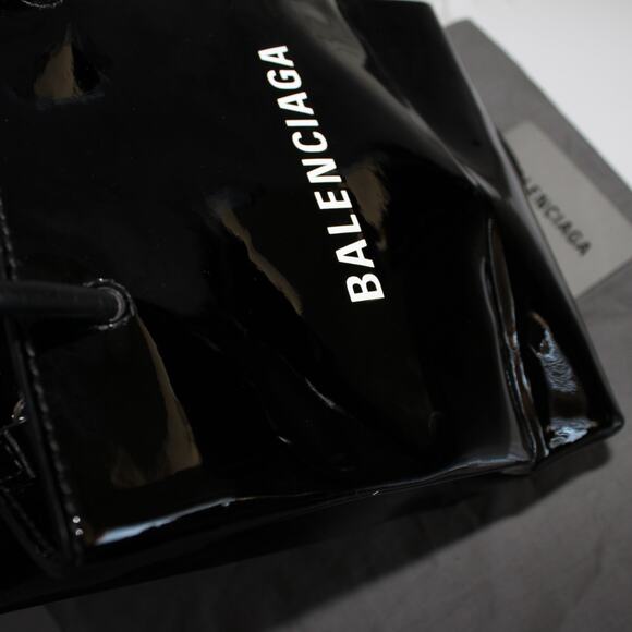 Balenciaga Black Patent Leather XXS Shopping Tote Crossbody Bag New - Picture 13 of 14